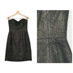 Corey Lynn Calter Cameron Strapless Metallic Tweed Dress‎ 4 Black Gold Party NYE